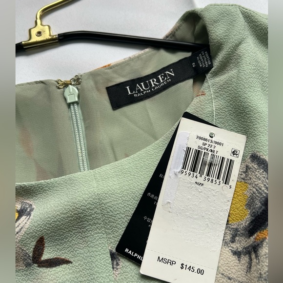 LAUREN RALPH LAUREN Floral Self Tie Front Waist Cap Sleeve A-Line Dress Size:2 - Picture 7 of 12